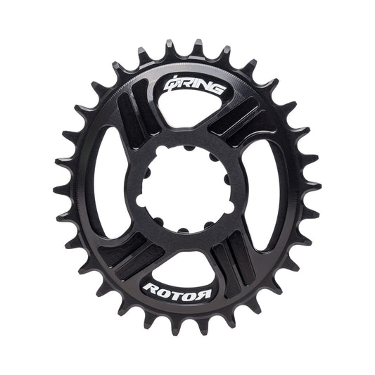 ROTOR Q-RING -soikea 11/12-vaihteinen 1x-eturatas, Sram Direct Mount -kiinnitys, 6 mm:n offset — eturatas valkoista taustaa vasten