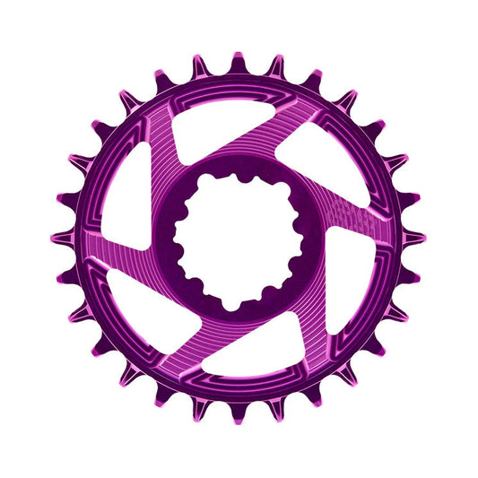 E-THIRTEEN HELIX RACE 1x-eturatas, 11/12-vaihteinen, SRAM Boost -suorakiinnitys, 3 mm:n siirtymä, violetti — eturatas valkoisella taustalla