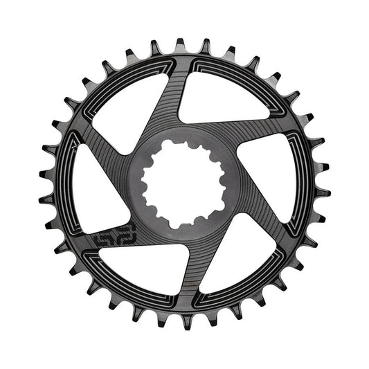 E-THIRTEEN HELIX RACE 1x-eturatas, 11/12-vaihteinen, SRAM Boost -suorakiinnitys, 3 mm:n siirtymä, musta — eturatas valkoisella taustalla