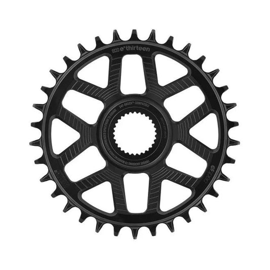 E-THIRTEEN HELIX RACE E-SPEC 1x-eturatas, 11/12-vaihteinen, Bosch Gen4 -suorakiinnitys, 13 mm:n siirtymä, musta — eturatas valkoisella taustalla