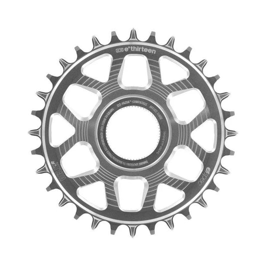 E-THIRTEEN HELIX RACE E-SPEC 1x-eturatas, 11/12-vaihteinen, Fazua Ride 60 -suorakiinnitys, hopeanvärinen — eturatas valkoisella taustalla