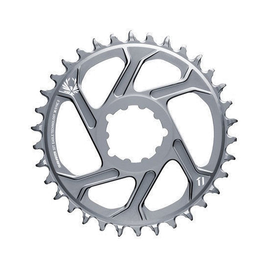 SRAM X-SYNC 2 EAGLE 1x-eturatas, 12-vaihteinen, suorakiinnitys, 6 mm:n siirtymä, harmaa — eturatas valkoisella taustalla