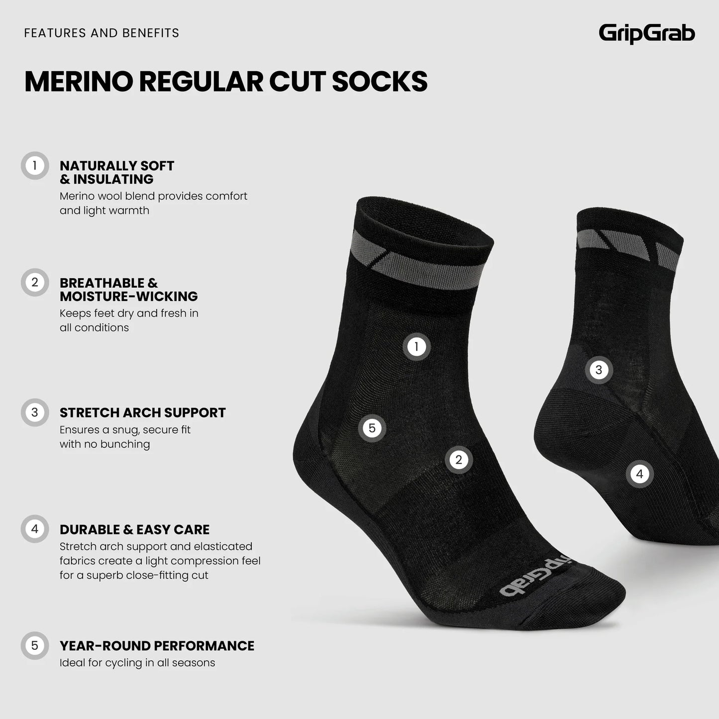 Sokker GRIPGRAB MERINO REGALAR Sort (x3)