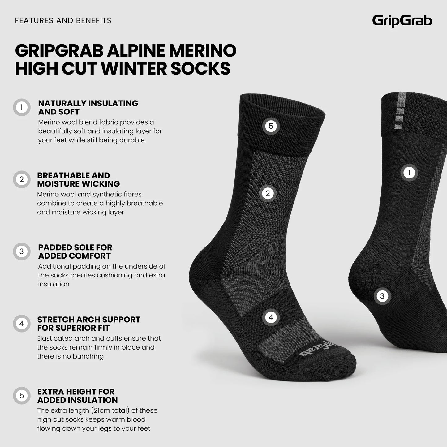 Sukat GRIPGRAB ALPINE MERINO HIGH Musta