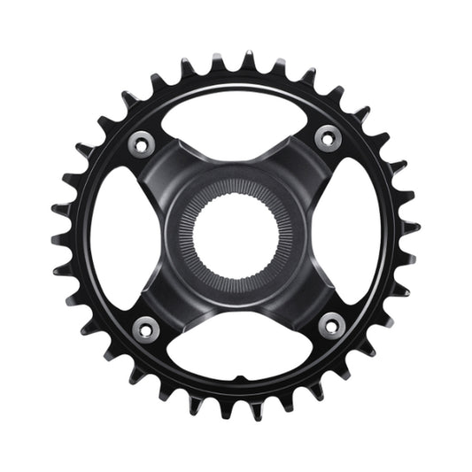 SHIMANO SM-CRE80-12-B 1x-sähköpyörän eturatas, 12-vaihteinen, 55 mm:n ketjulinja — eturatas valkoisella taustalla