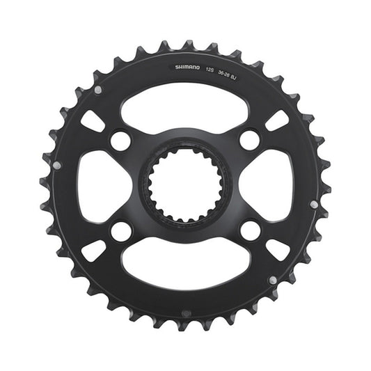 SHIMANO SLX -ulompi eturatas FC-M7100-2/FC-M7120-B2-kampiin (26–36 hammasta), 12-vaihteinen — eturatas valkoisella taustalla