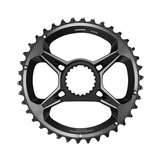 SHIMANO XTR -ulompi eturatas FC-M9120-B2-kampiin (28–38 hammasta), 12-vaihteinen — eturatas valkoisella taustalla