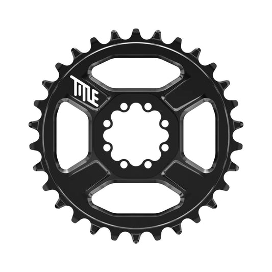 TITLE CR1 -eturatas, 12-vaihteinen, SHIMANO DM -kiinnitys 8 ruuvilla, musta — eturatas valkoisella taustalla