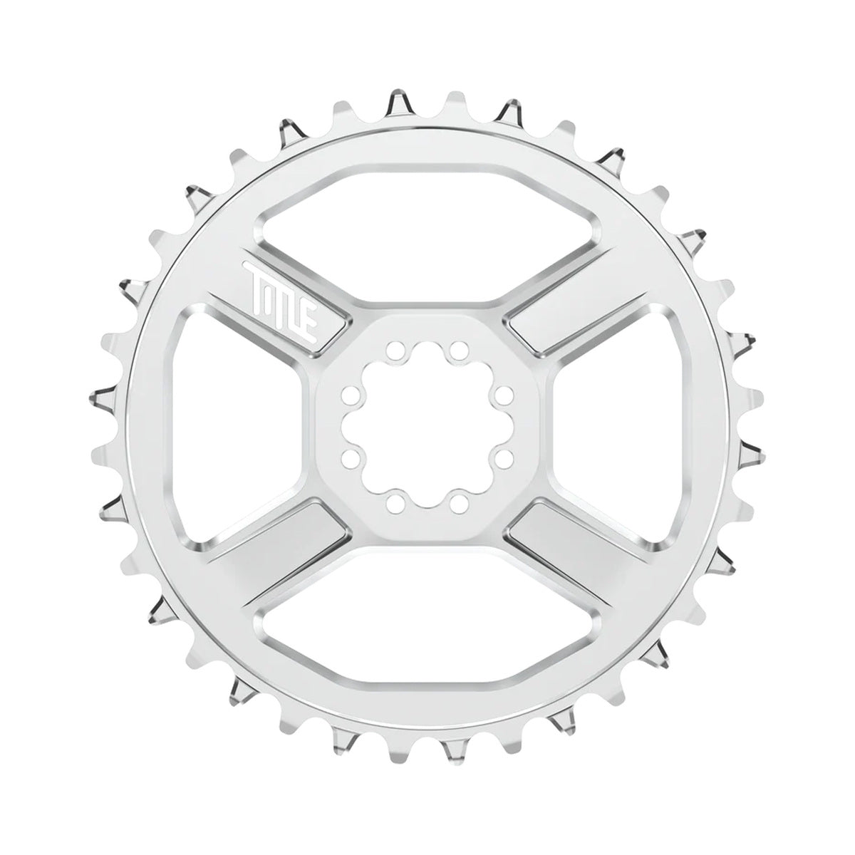 TITLE CR1 REGULAR chainring, 10/11/12-speed, 8-bolt direct mount, chrome — chainring on a white background