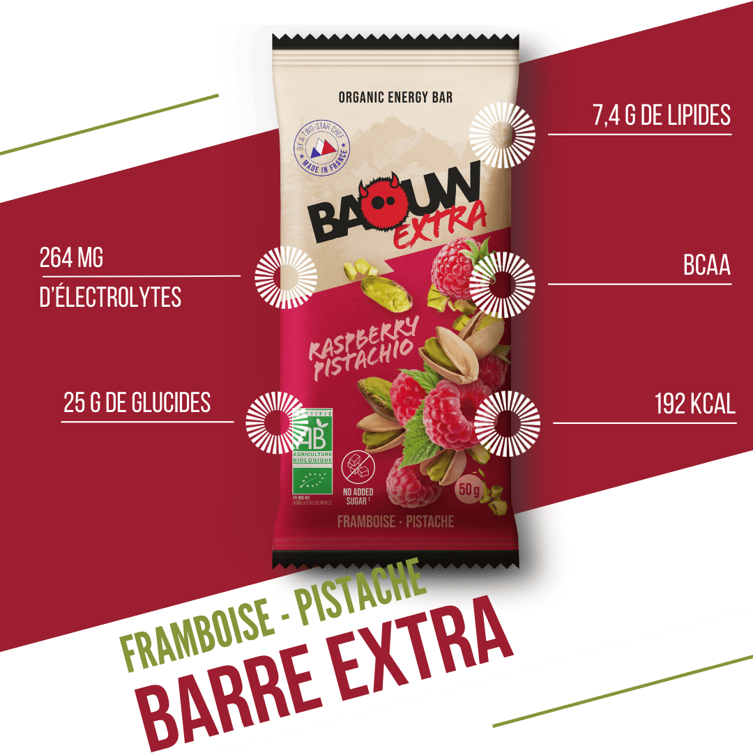 Energibar BAOUW BIO EXTRA Hindbær-Pistacie (50g)