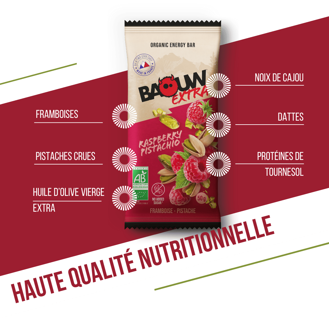 Energibar BAOUW BIO EXTRA Hindbær-Pistacie (50g)