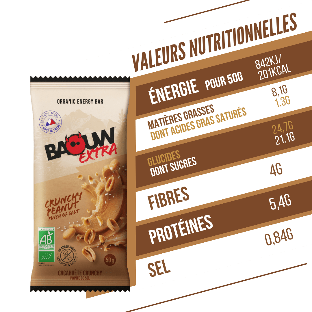 Energetická tyčinka BAOUW BIO EXTRA Arašídové máslo Crunchy (50g)