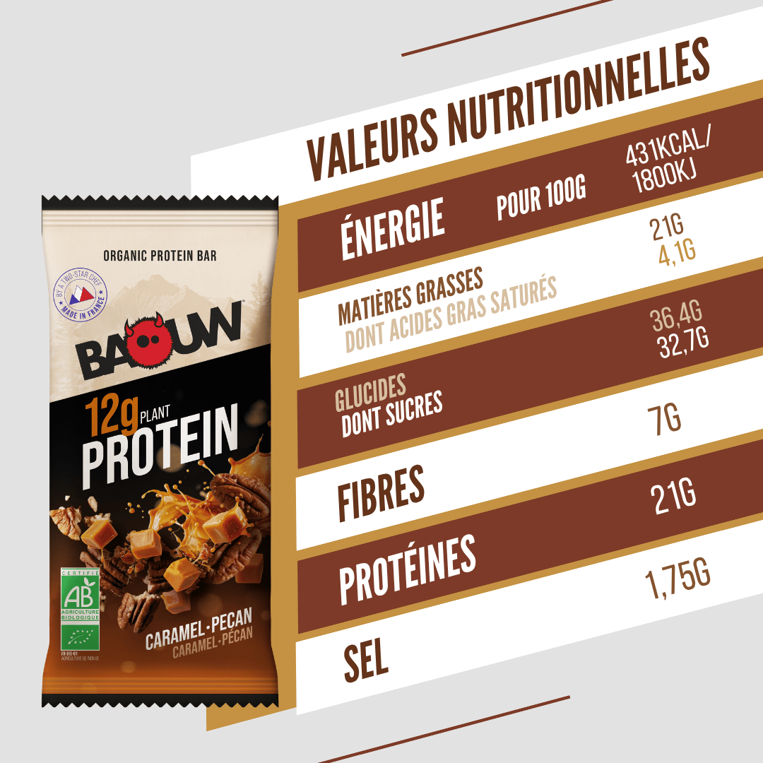 BAOUW BIO EKSTRA proteīna batoniņš ar karameli un pekanriekstiem (50 g)