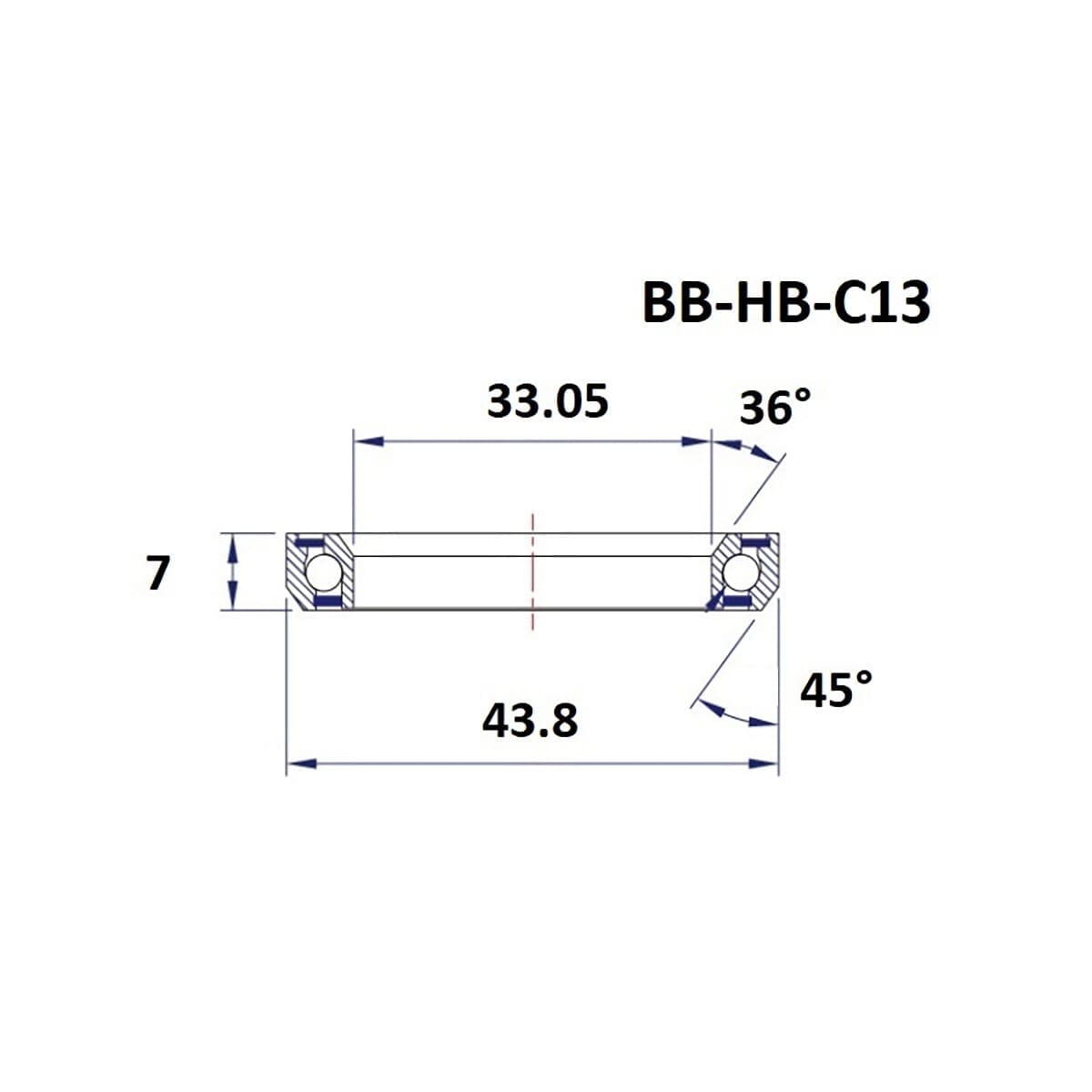 Stuurlager BLACK BEARING C13 36/45° (33,05 x 43,8 x 7 mm)