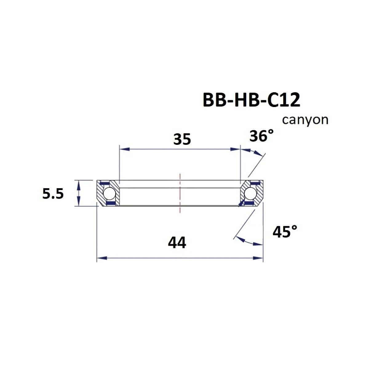 Cuscinetto Sterzo BLACK BEARING Canyon C12 36/45° (35 x 44 x 5,5 mm)