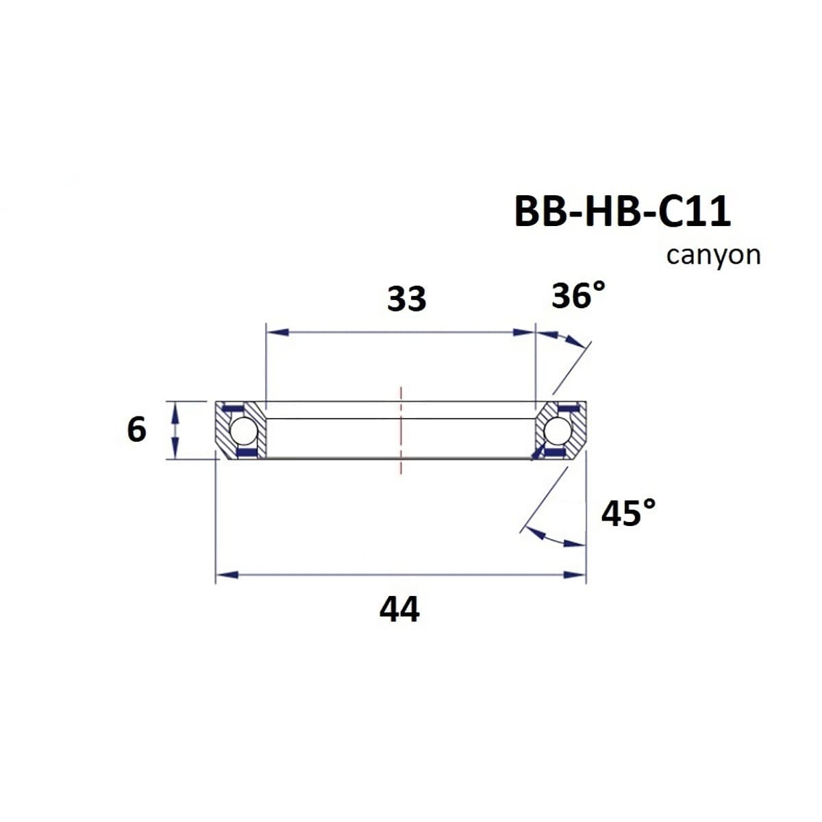 Cuscinetto di sterzo BLACK BEARING Canyon C11 36/45° (33 x 44 x 6 mm)