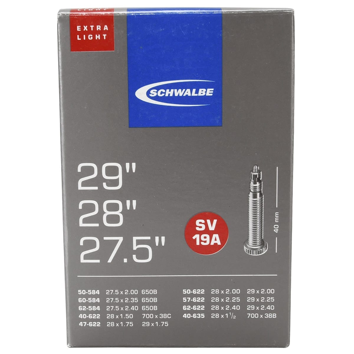 Cykelslang SCHWALBE EXTRA LIGHT SV 19A 27,5/29x1,50/2,35 Butyl Presta 40 mm 10430943