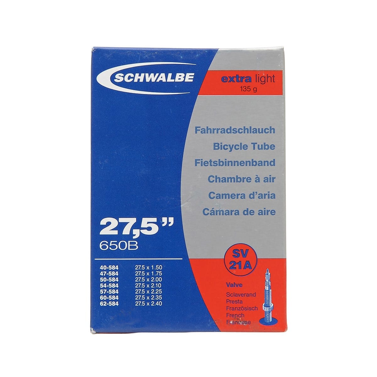 Camera d'Aria SCHWALBE 21A EXTRALIGHT 27,5x1,50/2,40 Presta 40 mm
