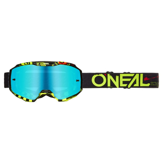 Masque O'NEAL B-10 ATTACK Noir/Jaune Fluo Écran Radium Bleu