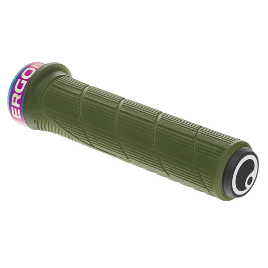 ERGON GD1 EVO Slim Factory Moss Frozen žalios vairo rankenėlės su Oil Slick tvirtinimo žiedais