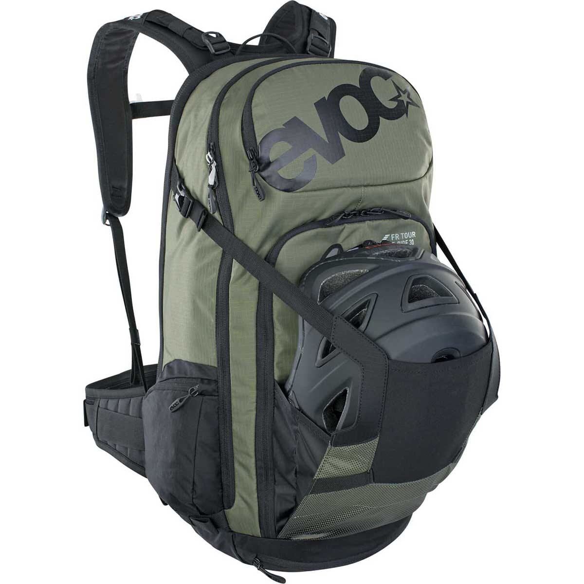 EVOC FR TOUR E-RIDE 30L selkäsuojalla varustettu reppu khaki