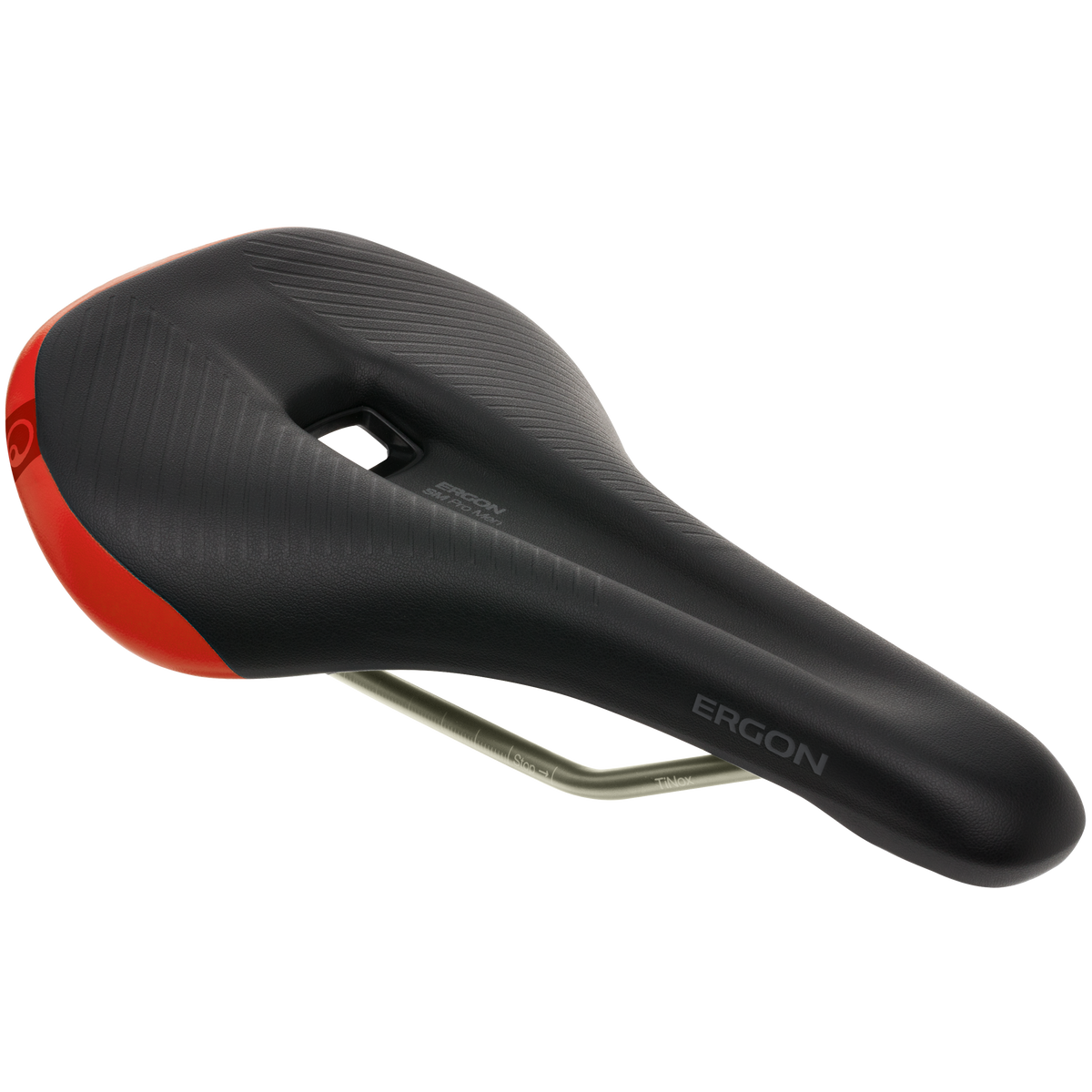 ERGON SM Pro-sadel Risky Red M/L med TiNox-skinner