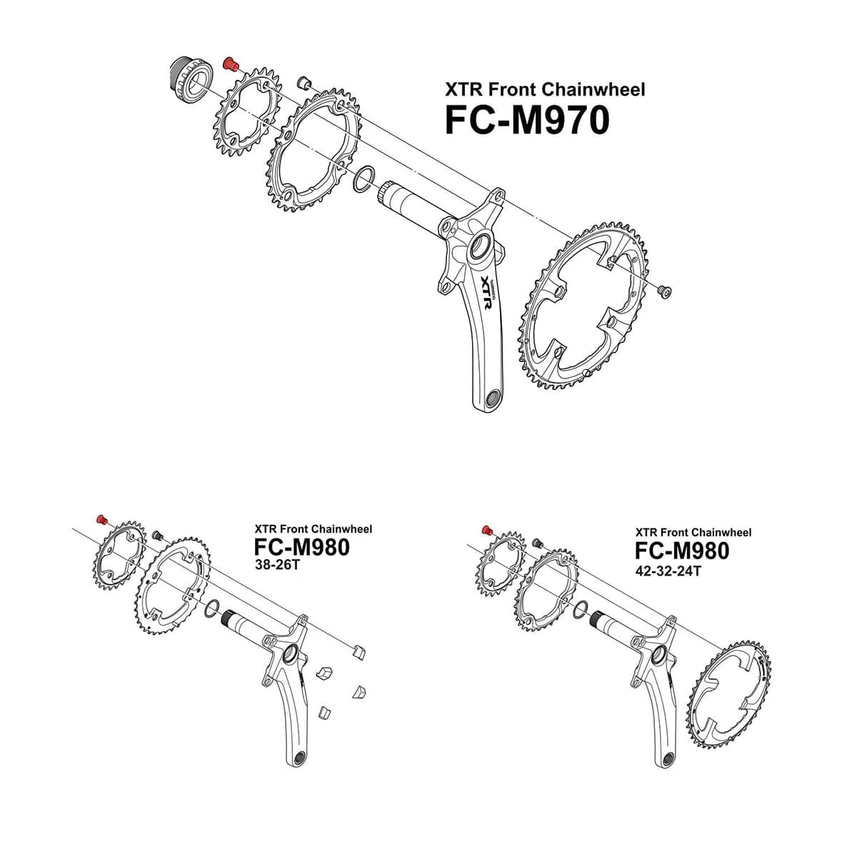 Sada šroubů komína SHIMANO XTR M980 vnitřní převodník / XT M8000 střední převodník 10,1 mm (x4) matná stříbrná