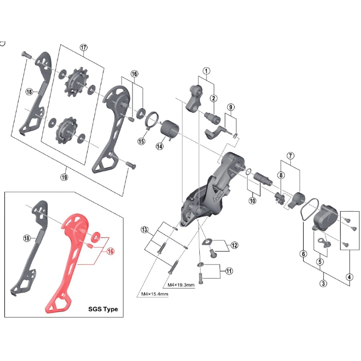 Patilla Externa Larga para Desviador Trasero SHIMANO XT M8000 SGS #Y5RT98090