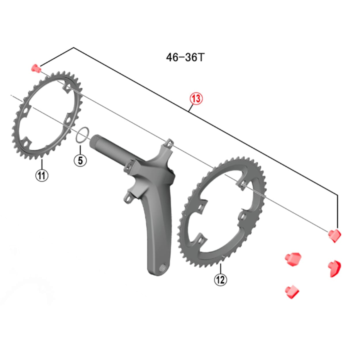 Kit 4 Viti e Camini per Combinazione 46-36 di Guarnitura SHIMANO ULTEGRA FC-R8000