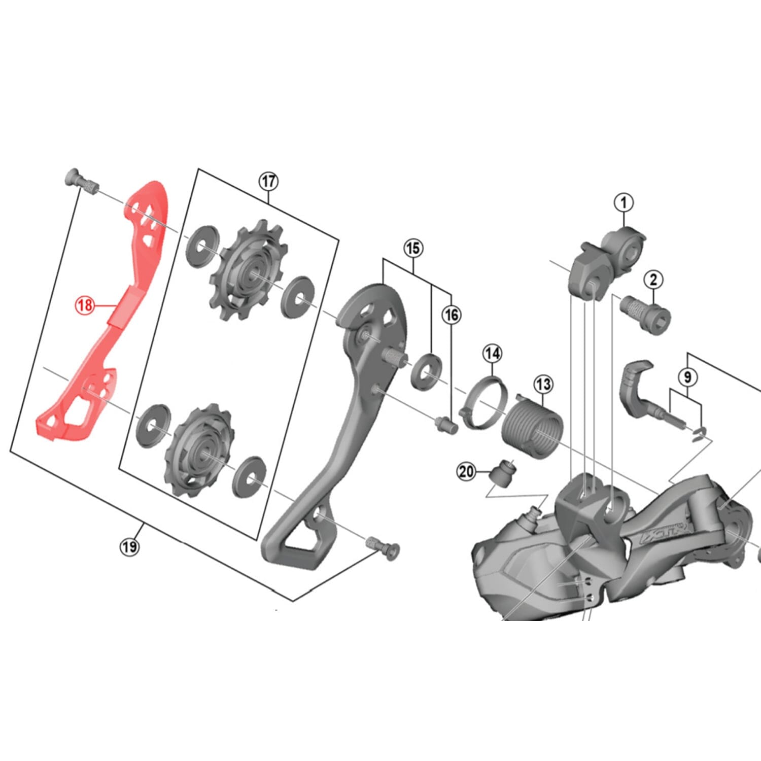 Patilla de Desviador Trasero Interna Larga SHIMANO XTR Di2 RD-M9050 #Y5PU10100