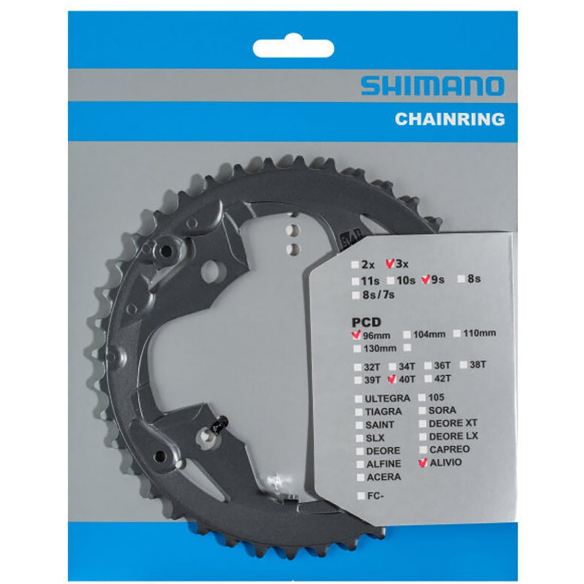Piatto Intermedio/Esterno SHIMANO ALIVIO M4000 9V 4 Fori 96 mm