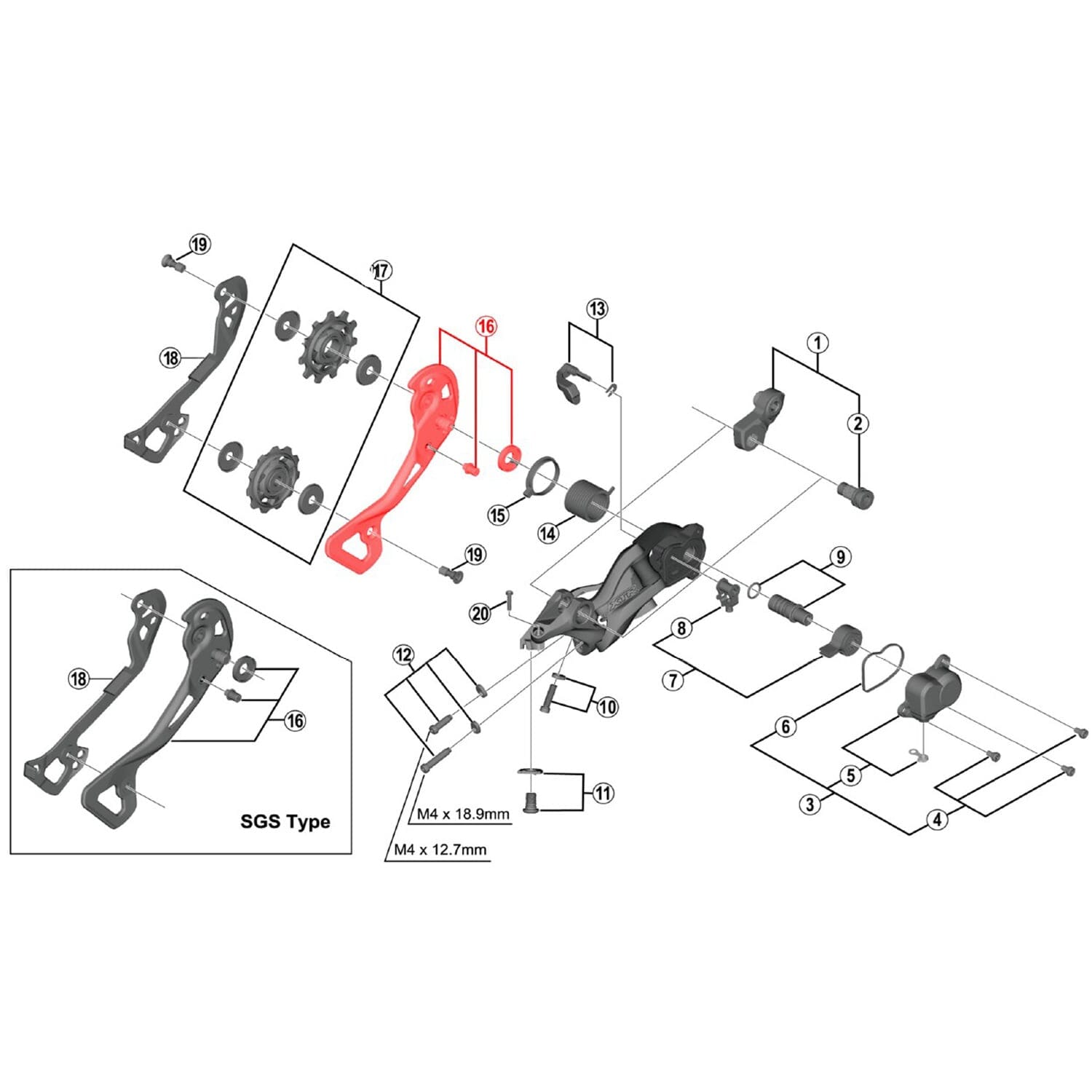 Kort yttre bur för bakväxel SHIMANO XTR M9000GS #Y5PV98120