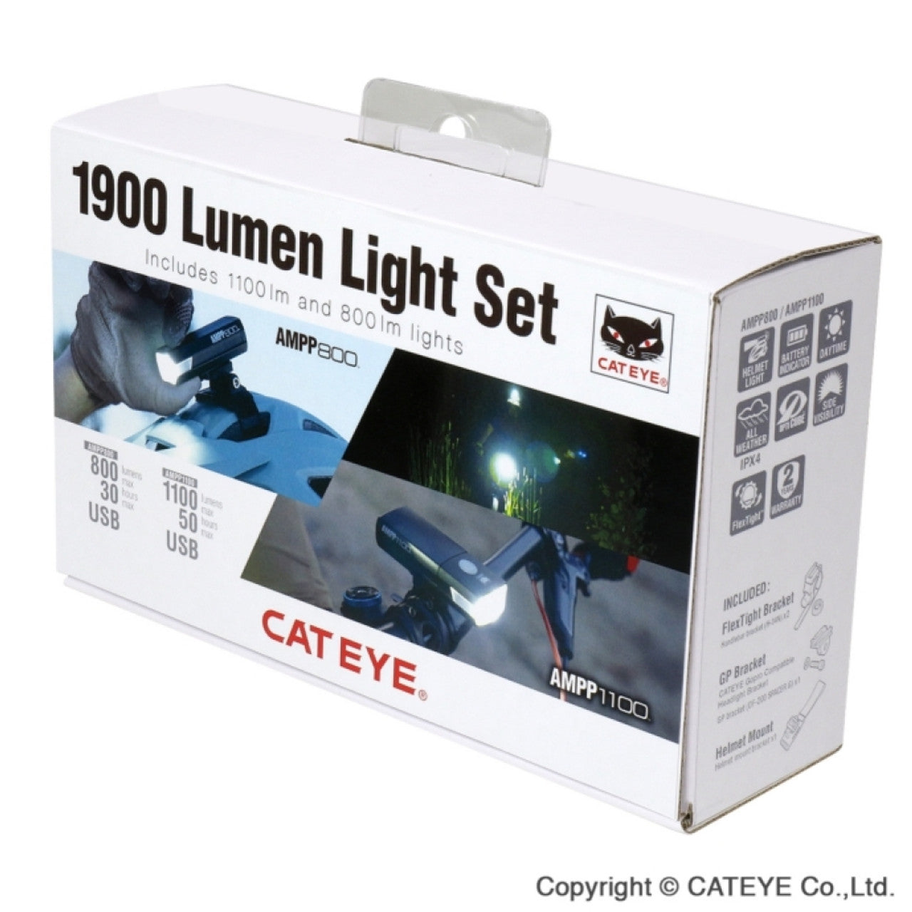 Forreste belysning CATEYE COMBO AMPP1100 og AMPP800 Hjelm