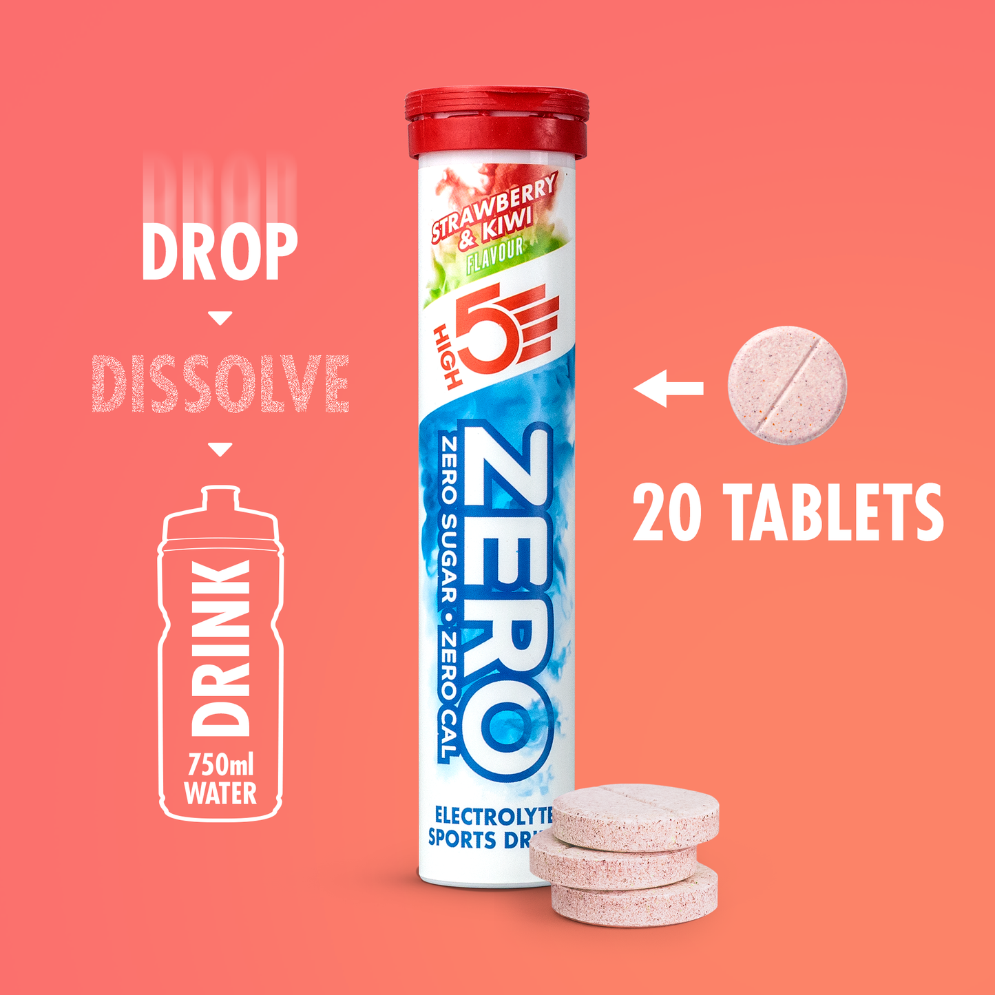 Hydratační Tablety s Elektrolyty HIGH5 ZERO (x20) Jahoda Kiwi