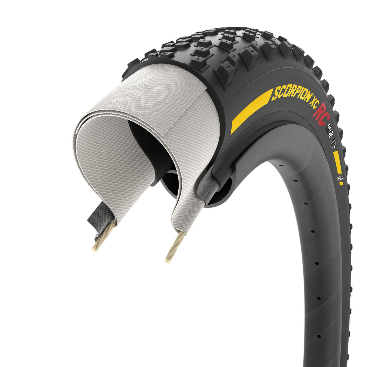 Dæk PIRELLI SCORPION RACE XC RC Lite 29x2.40 Tubeless Ready Souple Sort/Gul Team Edition