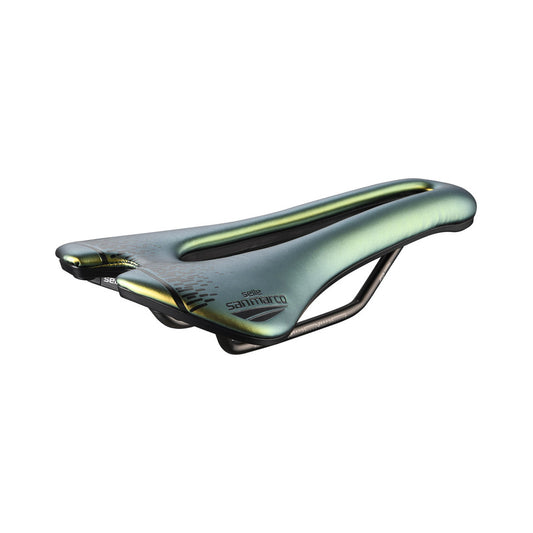 SAN MARCO ASPIDE SHORT OPEN-FIT RACING L3 155mm Width Xsilite Steel Rails Gold Saddle