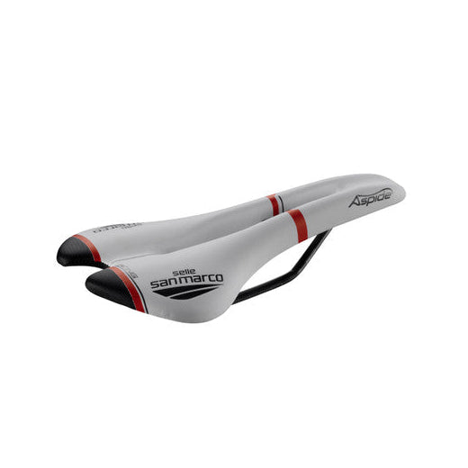SAN MARCO ASPIDE RACING OPEN FIT NARROW Saddle Xsilite White/Black/Red Rails