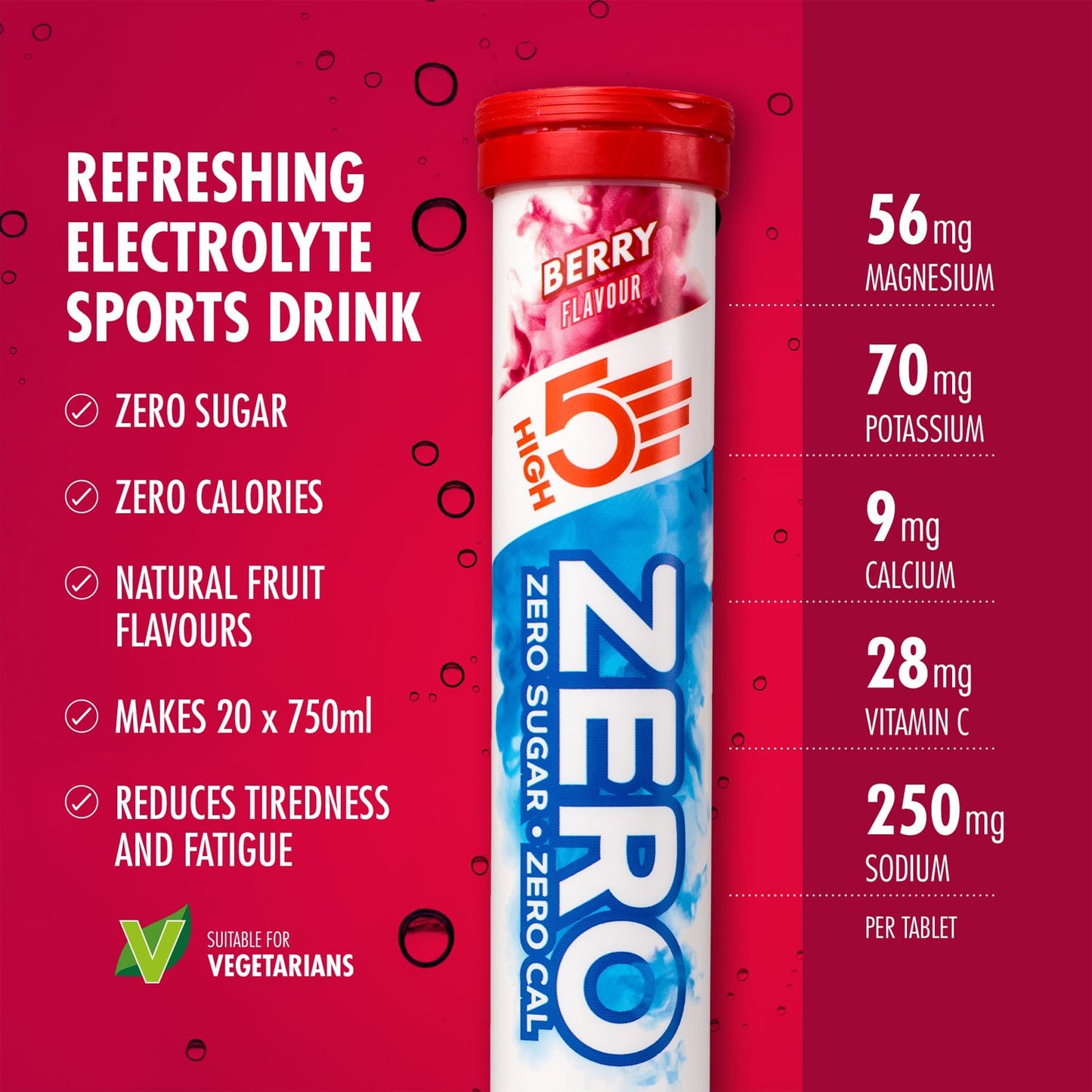 Hydratatie-elektrolytentabletten HIGH5 ZERO (x20) Rood Fruit