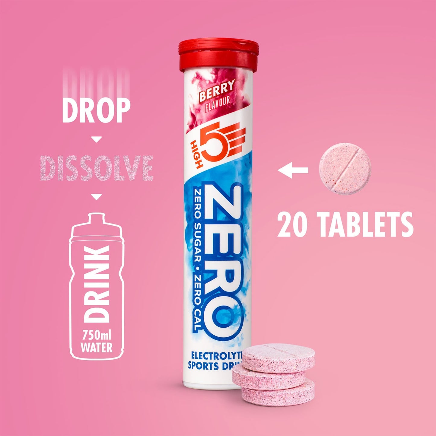 Hydratatie-elektrolytentabletten HIGH5 ZERO (x20) Rood Fruit