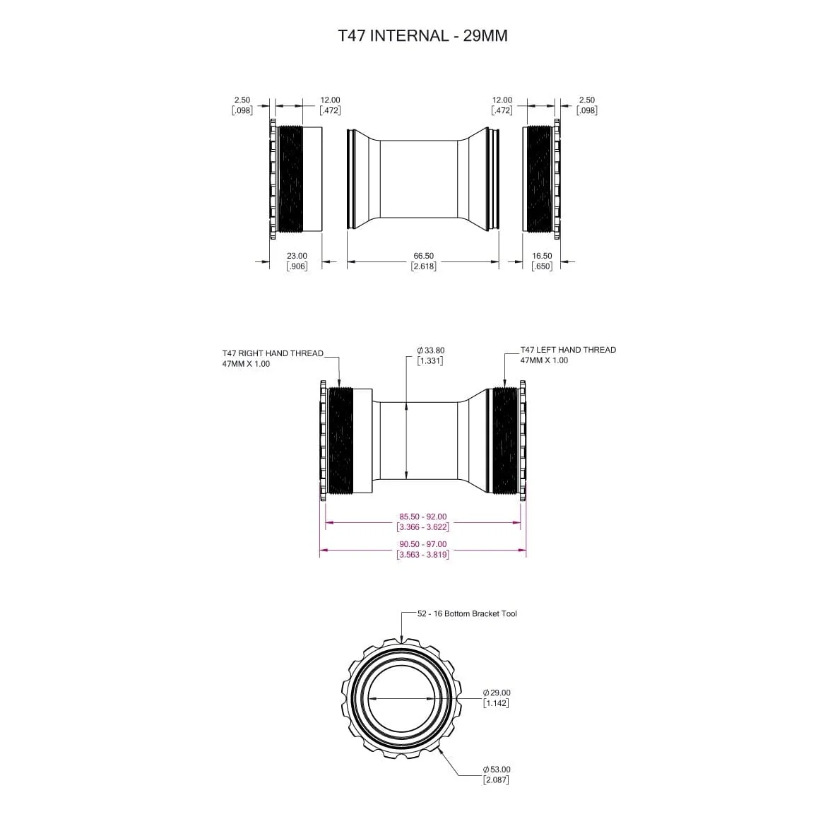 Boitier de Pédalier WOLFTOOTH T47i Interne 29mm SRAM DUB Raw Silver