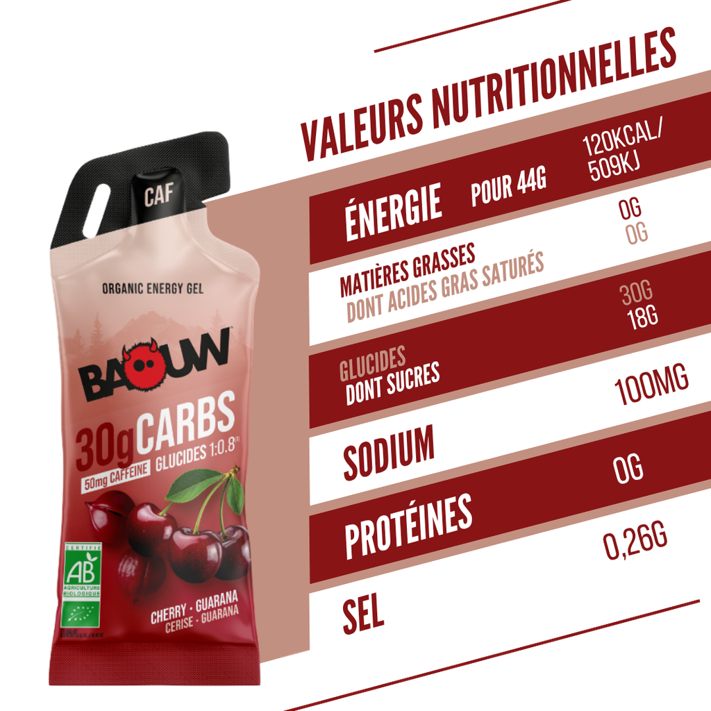 BAOW Energigel (44g) Citron/Kirsebær/Koffeinholdig Guarana