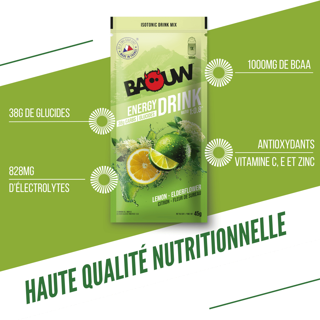 Boisson Énergétique BAOUW ISOTONIC (45g) Citron Vert/Fleur de sureau