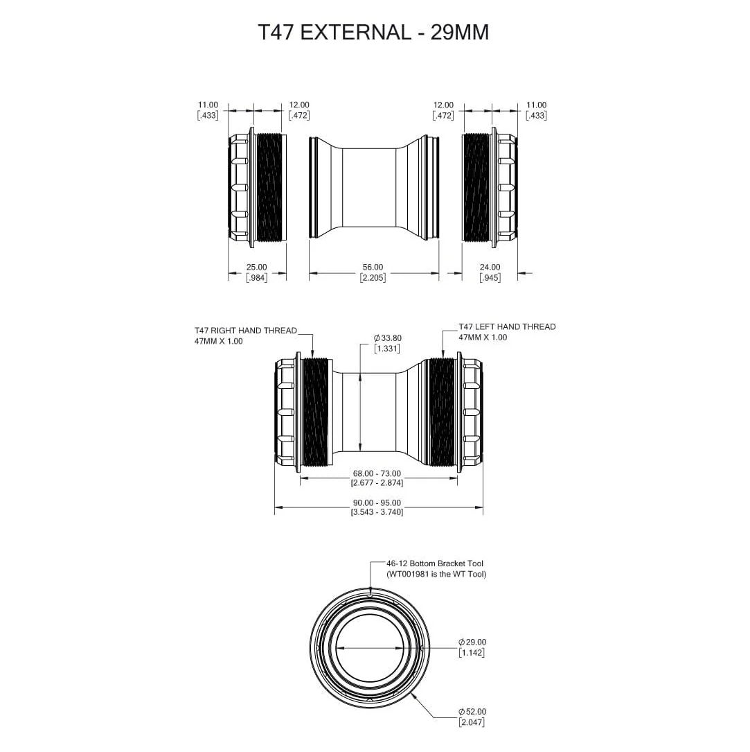 Bundbøsning WOLFTOOTH T47 Ekstern 29mm SRAM DUB Sort