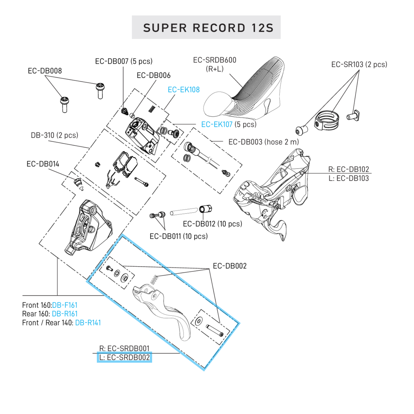 Samostatná levá brzdová páčka CAMPAGNOLO SUPER RECORD 12V DISC