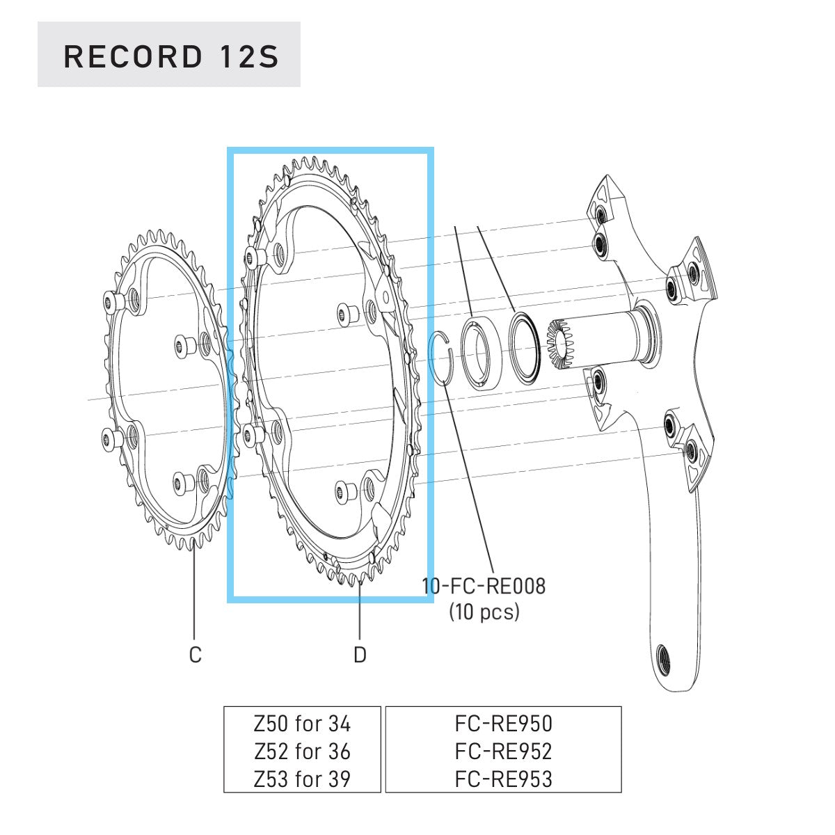 Äußeres Kettenblatt 12-Gang CAMPAGNOLO RECORD