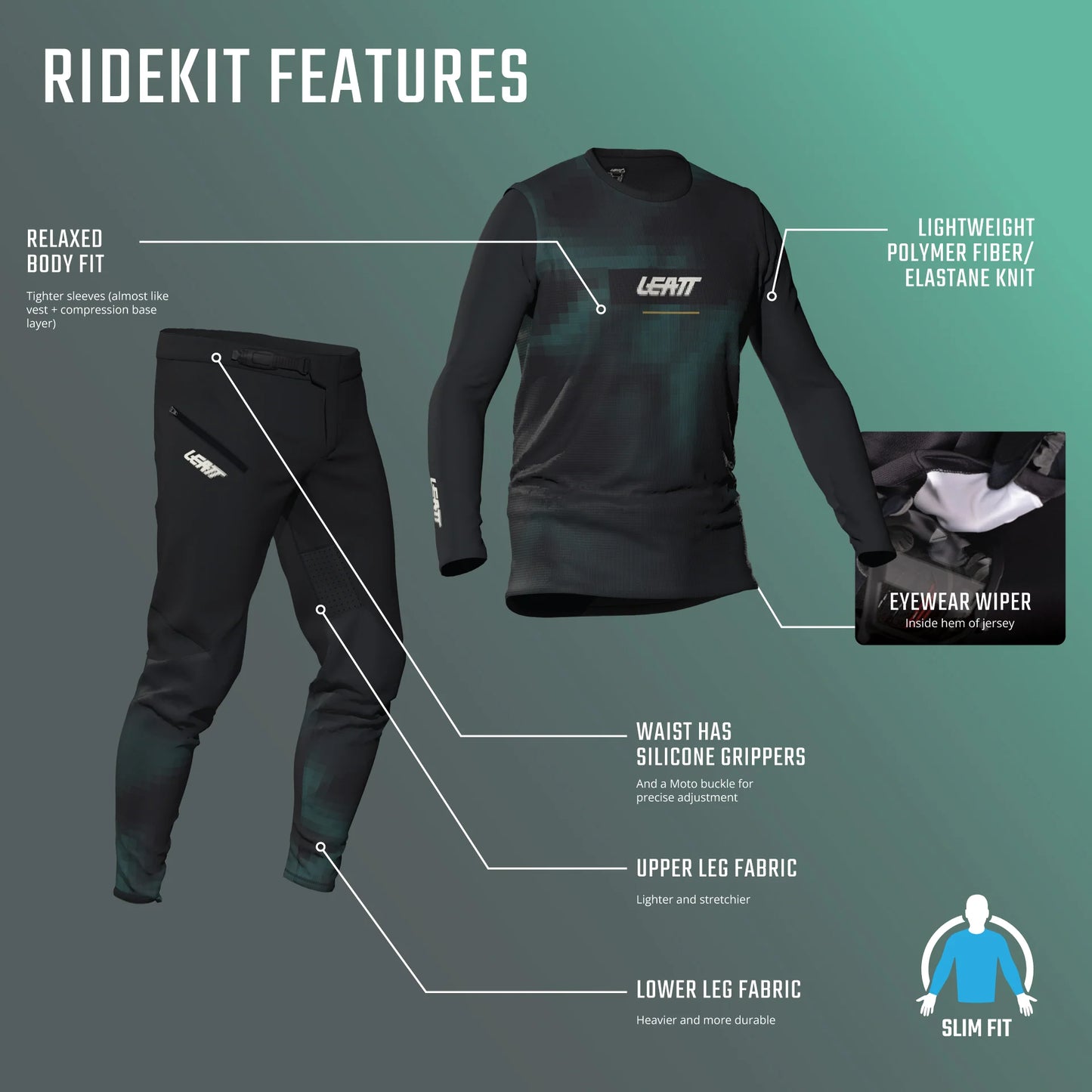 Kit Maillot + Pantalon LEATT MTB GRAVITY 1.0 Junior Noir