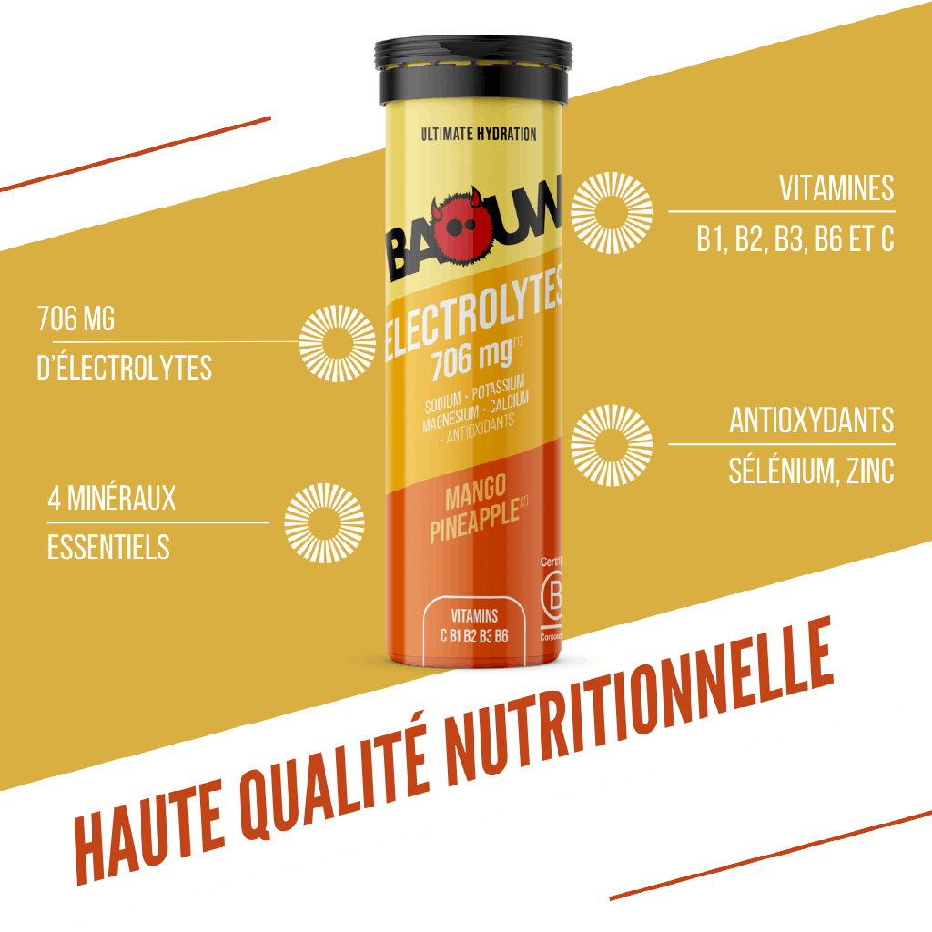Boisson Énergétique BAOUW (Tube de 10 Pastilles) Mangue/Ananas