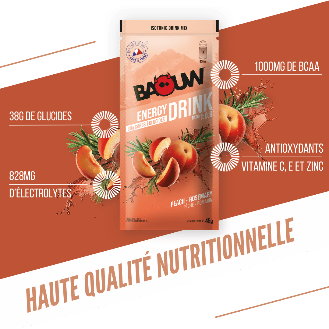 Boisson Énergétique BAOUW ISOTONIC (45g) Pêche/Romarin