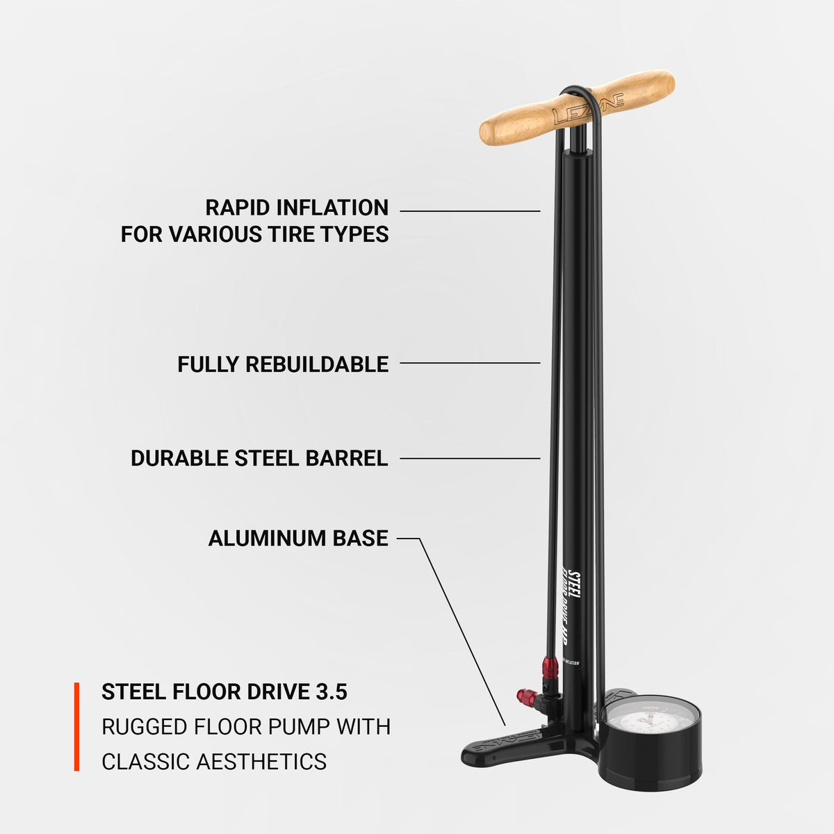 LEZYNE STEEL FLOOR DRIVE 3.5 gulvpumpe, sort