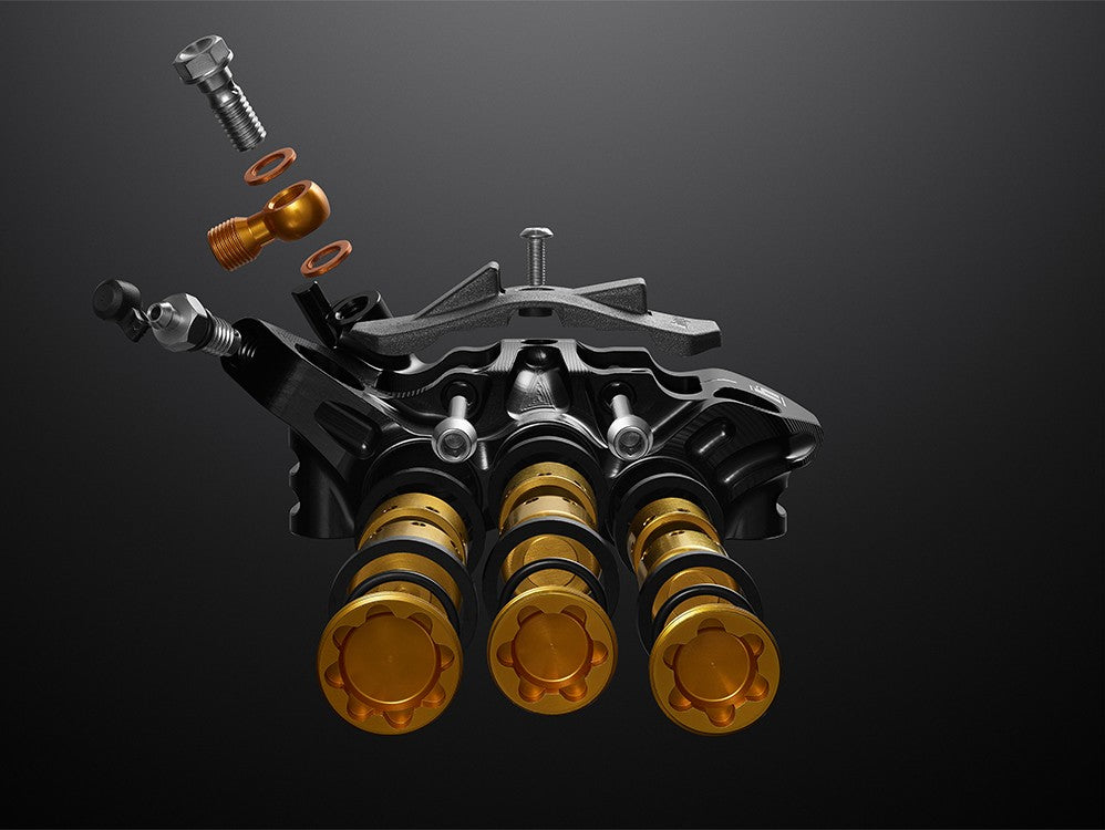 Pár brzd HOPE TECH 4 EVO V6Ti s pancéřovou hadicí – limitovaná edice, černá/zlatá